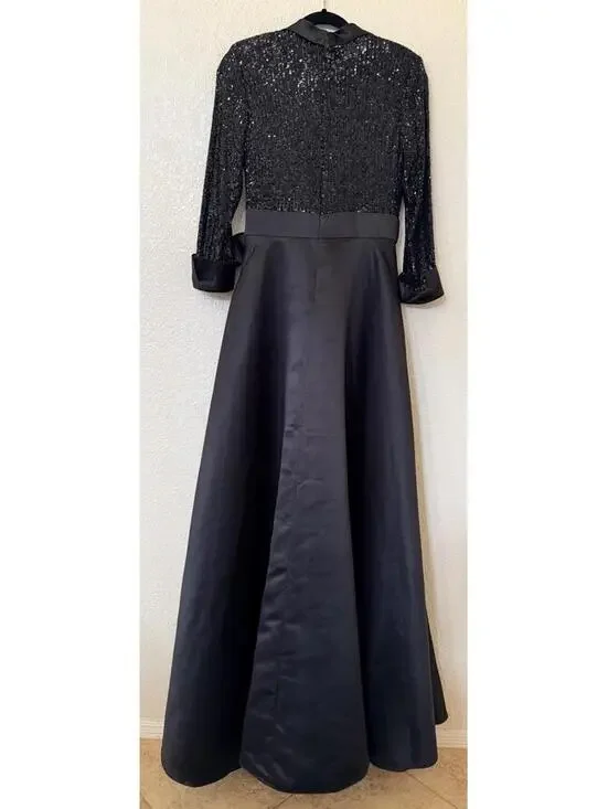 New Xscape Evenings Sequin Long Sleeve Tux Ballgown In Black Size 6 $298 - Picture 8 of 12